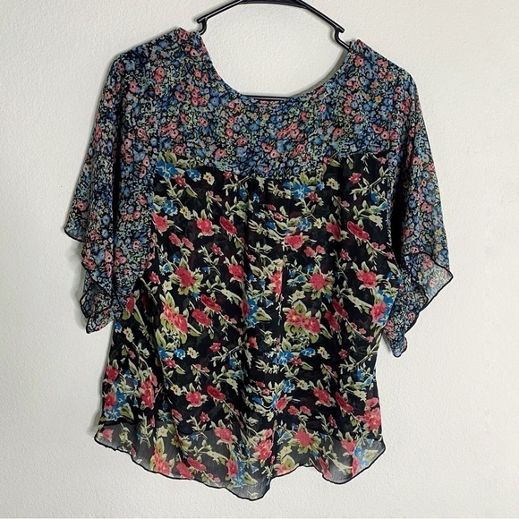 Mason + Mackenzie floral boho chiffon tunic blouse shirt size small - Picture 2 of 4